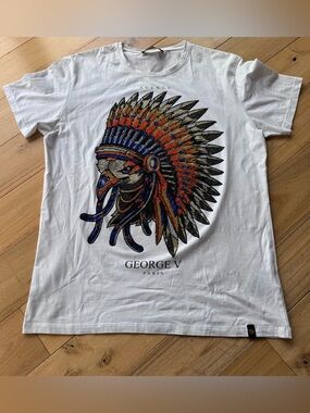 Avenue George V White Short-Sleeve Tee rhinestone Colorful Headdress Graphic XXL